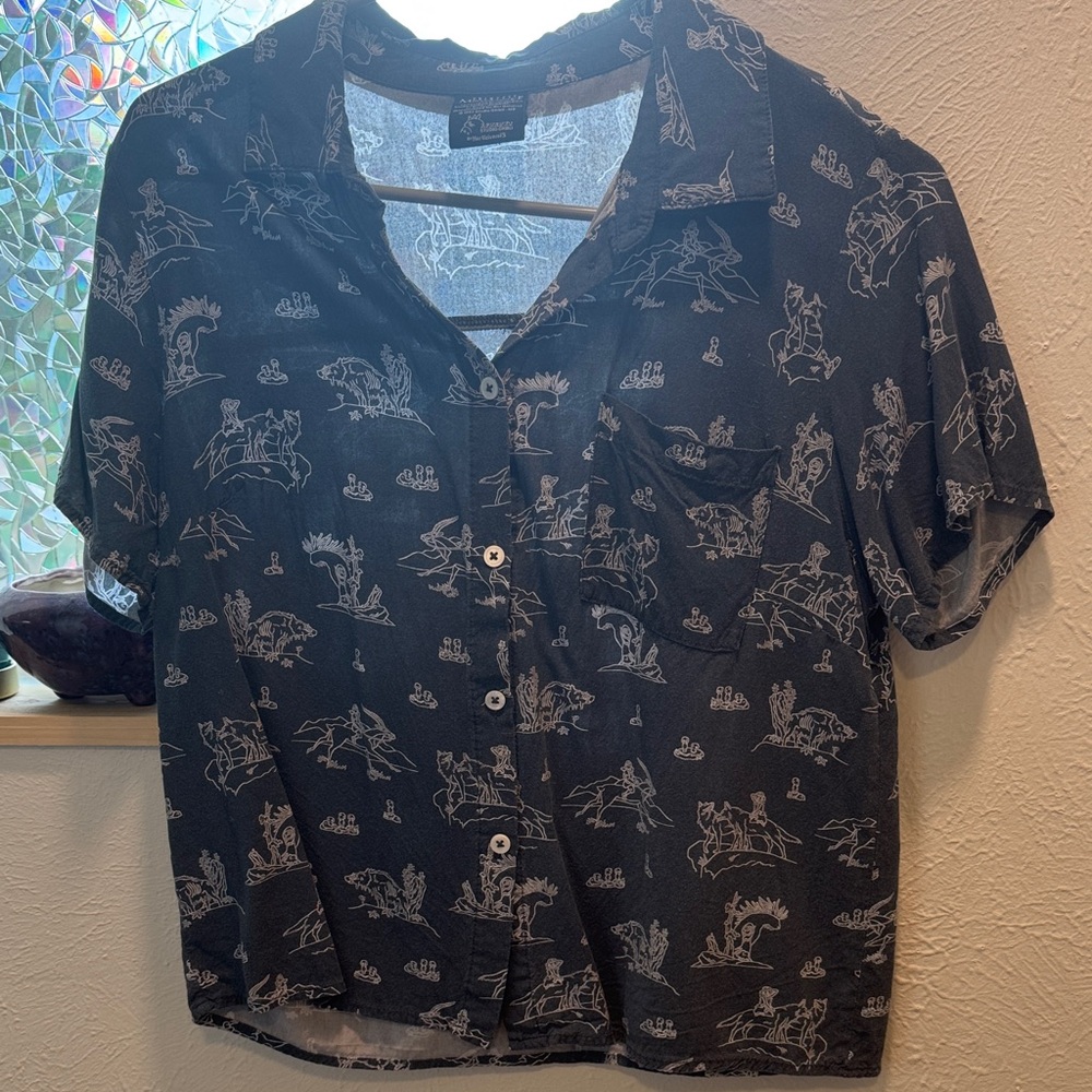 RARE VINTAGE Princess Mononoke Button-Up Shirt with White Graphic Print